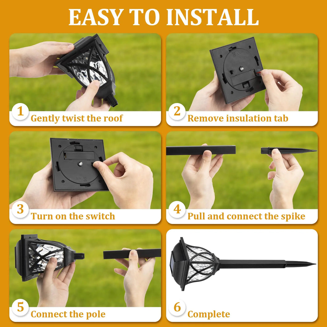 2pcs Led Solar Lawn Lights Outdoor Lamp Waterproof Warm Light Garden Courtyard For Walkway Path Villa Landscape Lights